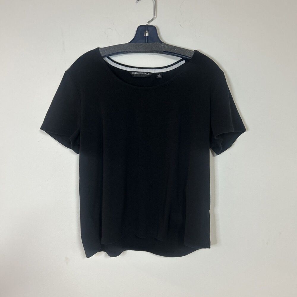 Brooke Shields Timeless Womens L Black Short Sleeve Crew Neck T Shirt Top